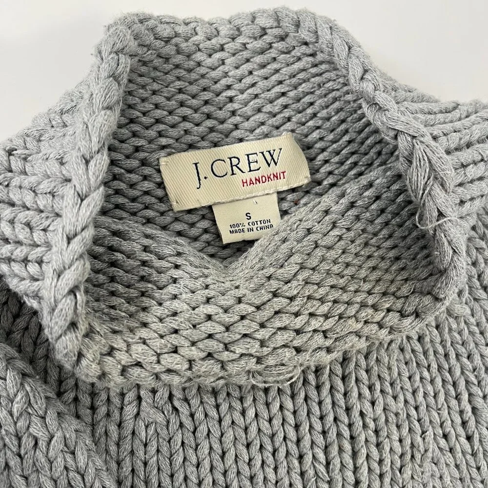 J. Crew Vintage Hand Knit Cotton Roll Neck Gray Swater - Picture 8 of 11